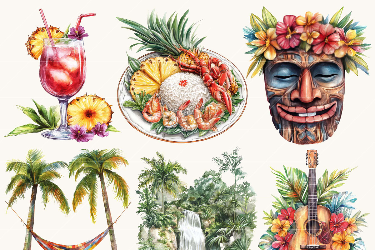 Watercolor Summer Hawaii Clipart, a Person Illustration by BusyDaydesign (Photo 5 of 9)