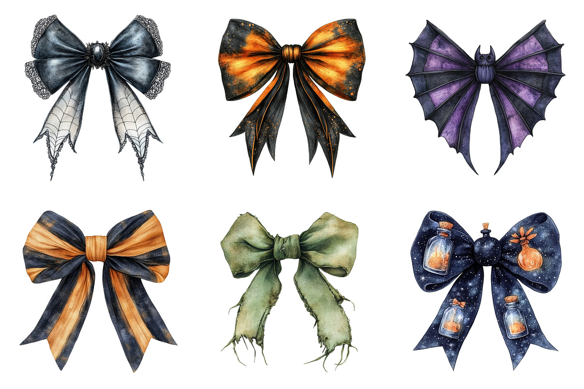 Watercolor Halloween Bow Ribbon PNG, an Illustration by SinaCreation (Photo 4 of 7)