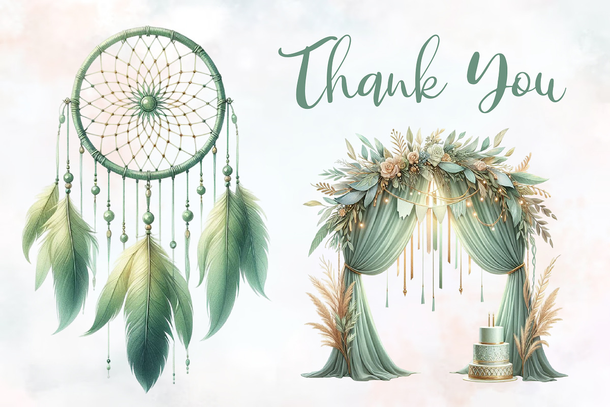 Boho Sage Green Birthday Clipart, an Illustration by RobertsArt (Photo 4 of 8)