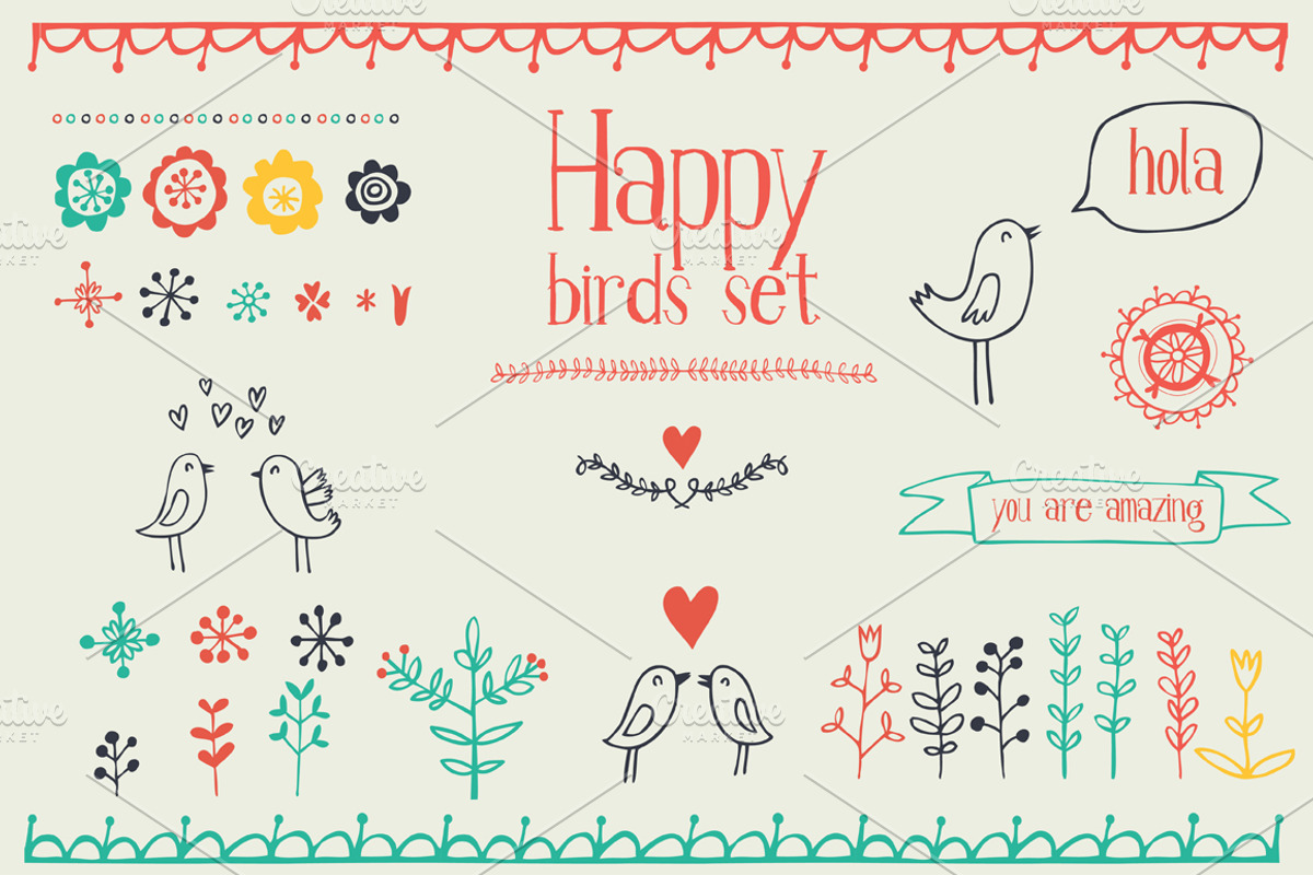 Happy birds graphic elements, a Decorative Illustration by totokumi (Photo 2 of 2)