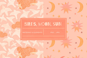 Moon Sun Birds Boho Patterns