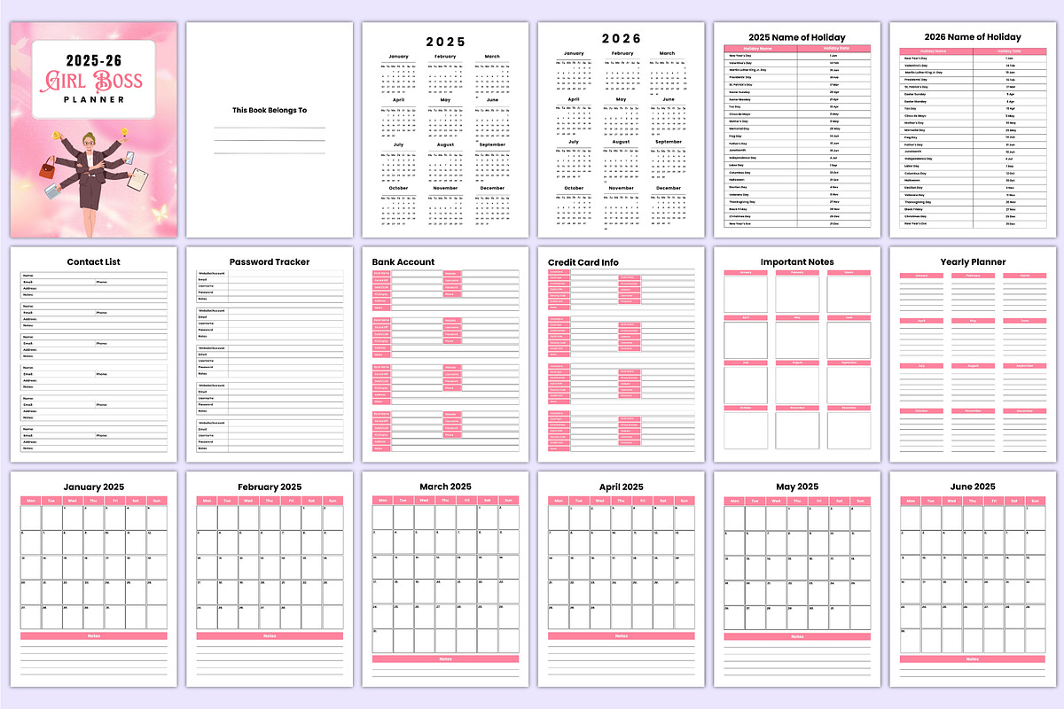 2025-26 Girl Boss Planner Bundle, a Stationery Template by Mustafiz (Photo 2 of 6)