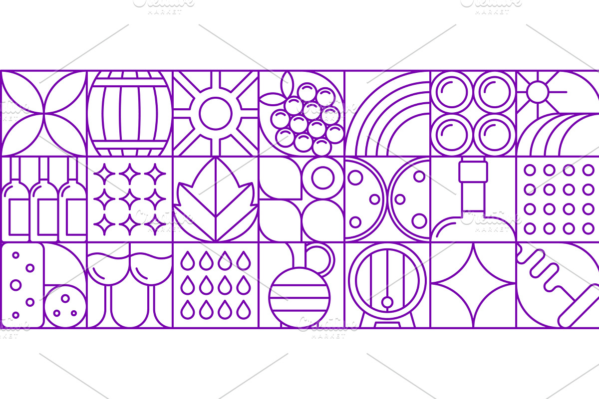 Wine and grape geometric pattern, a Food Illustration by Buch&Bee
