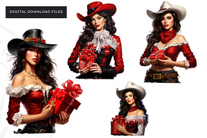 Santa Cowgirls Christmas Clipart PNG