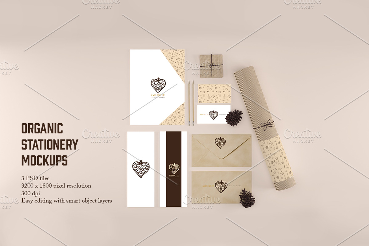 Organic Stationery/Branding Mock-Up, a Product Mockup by KatjaPotokar (Photo 2 of 3)