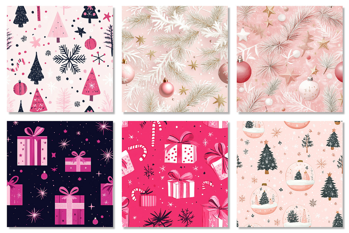 Pink Modern Christmas Digital Paper, a Texture Graphic by Dream Creation (Photo 2 of 7)