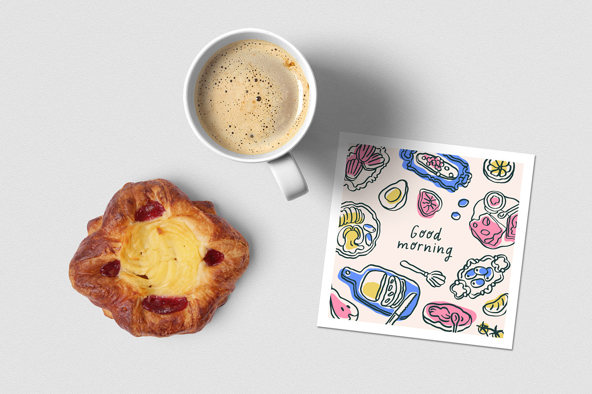 Doodle morning, breakfast food cards, a Food Illustration by Good Studio (Photo 5 of 6)