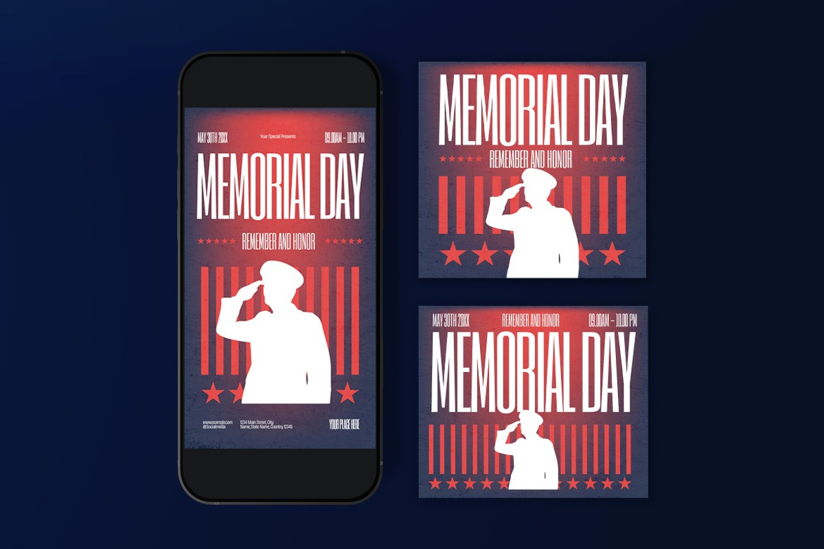 Blue Red Bold Memorial Day Flyer Set, a Flyer Template by graphicook (Photo 3 of 3)