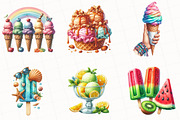 Watercolor Summer Ice Cream Clipart, an Illustration by OK Design (Thumbnail 2 of 5)