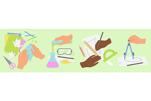 Hands Doing School Science and Math, an Education Illustration by Lemberg Vector