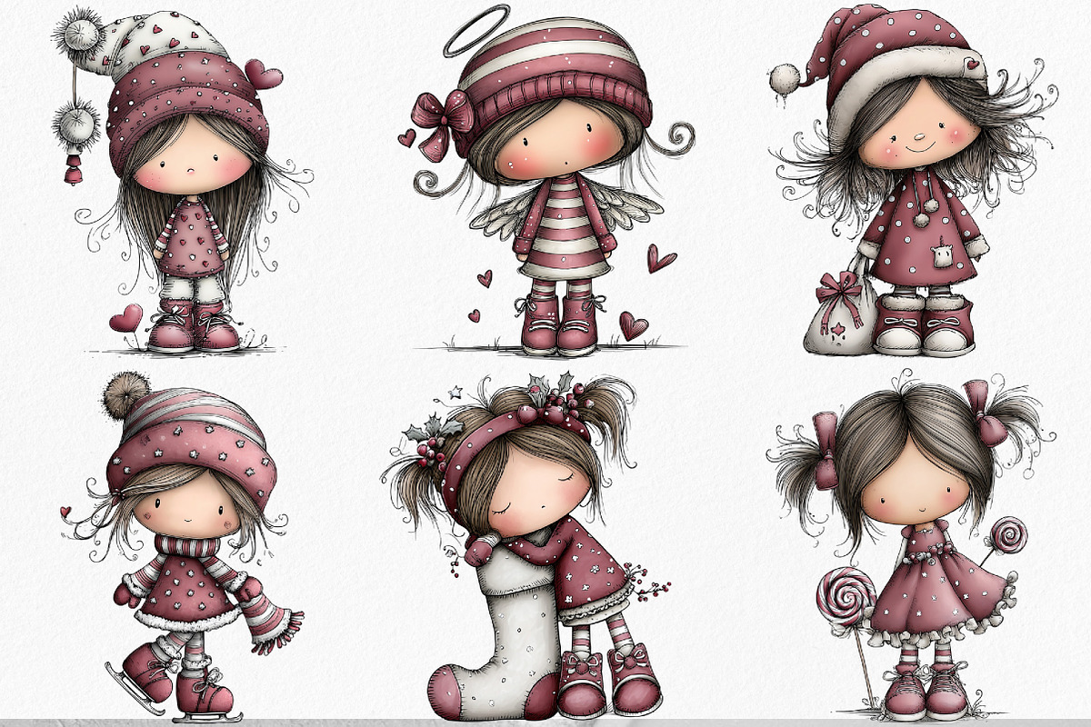 Whimsical Christmas Doll Clipart, an Illustration by Canvas Craft (Photo 3 of 7)