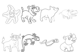 Cartoon Animal Outlines Set 1