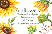 Sunflowers, set of watercolor, a Decorative Illustration by EshaStudio (Thumbnail 2 of 9)