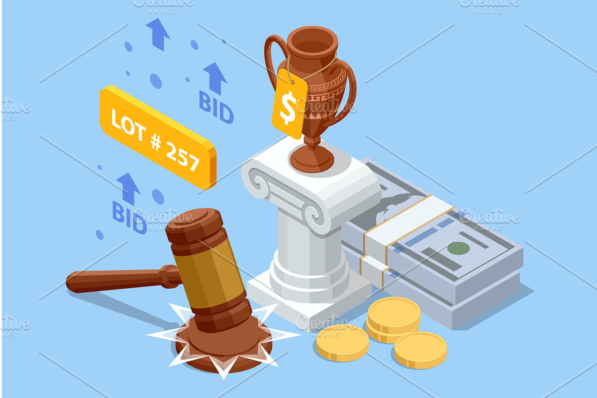Isometric online auction concept, an Object Illustration by Golden Sikorka