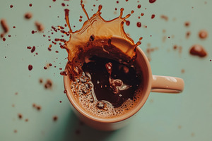 Pouring hot coffee creates a splash, a Photo by Iftikhar Alam
