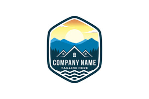 Cabin house rental logo with forest, a Branding & Logo Template by jundio studio