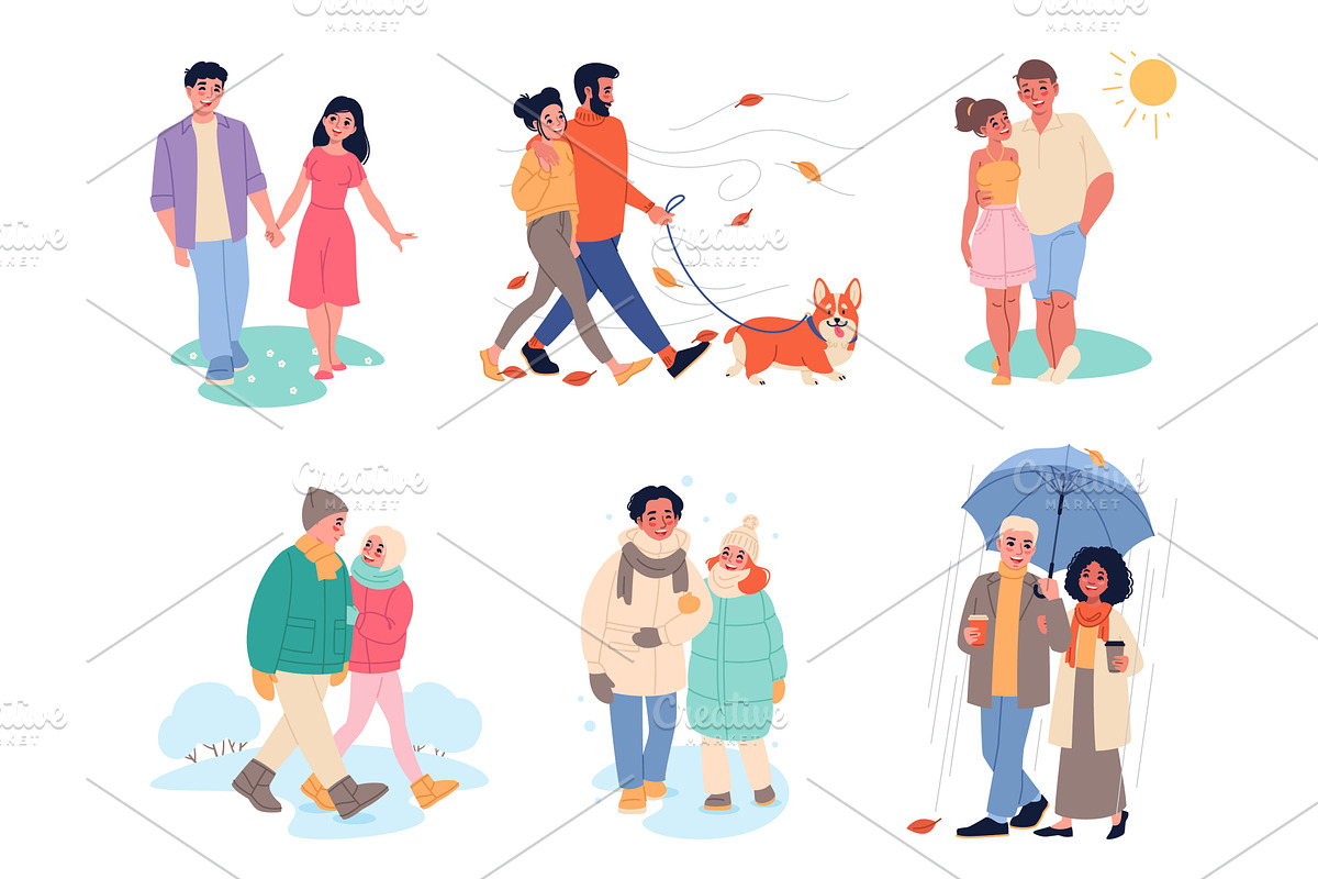 Happy couple walking. Different, a Person Illustration by YummyBuum