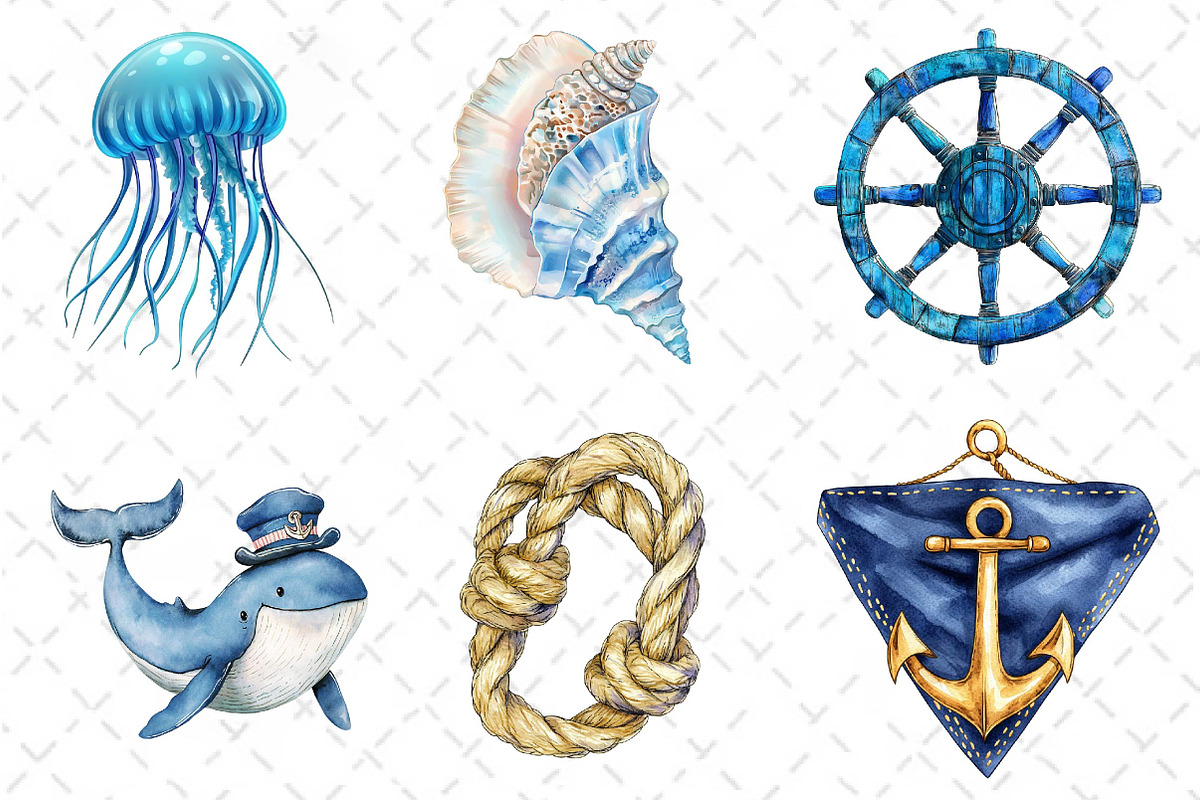 Watercolor Blue Nautical Collection, an Illustration by Dream Creation (Photo 6 of 6)