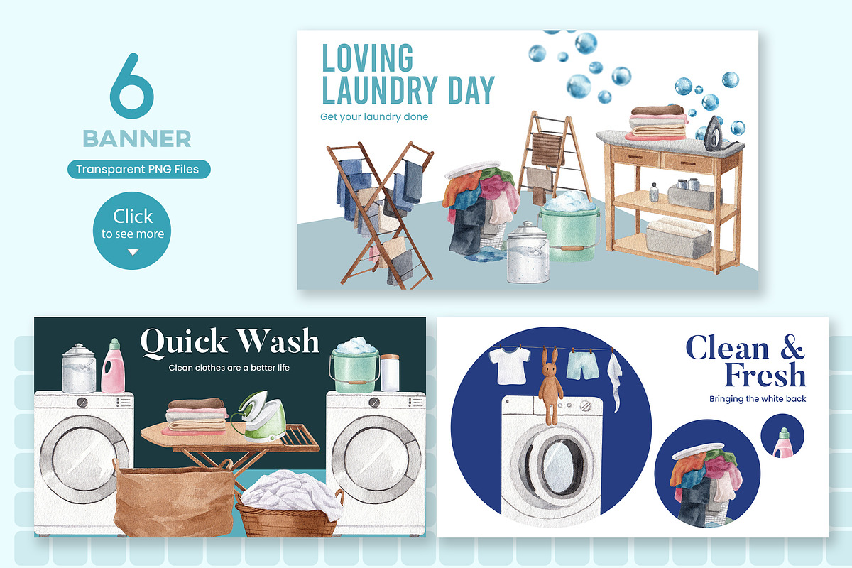 Laundry Day Watercolor Illustration, an Object Illustration by CreativeValuation (Photo 5 of 13)