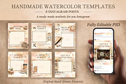 Watercolor Instagram Post Templates, a Social Media Template by Elena Naumchenkova (Thumbnail 1 of 6)