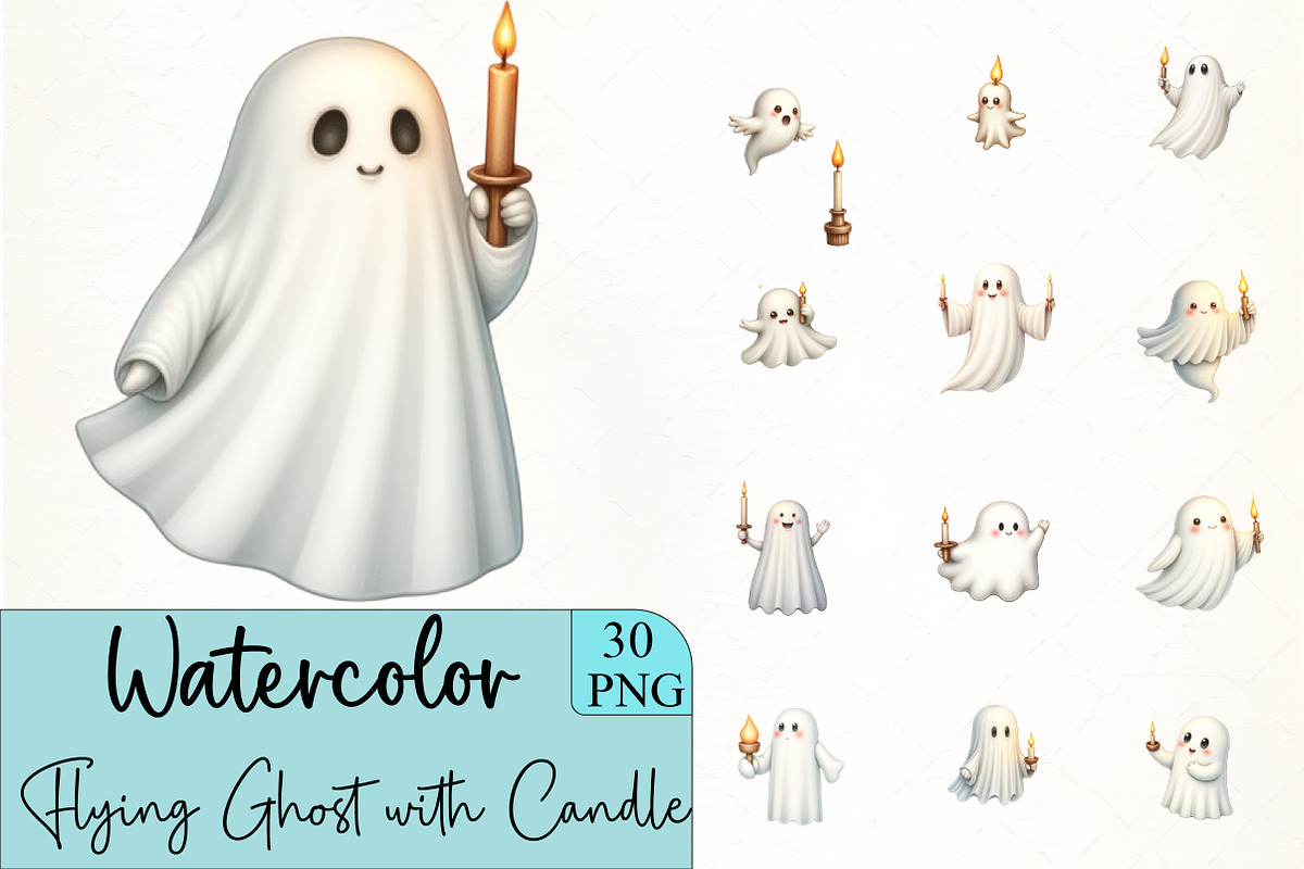 Flying Ghost with Candle Clipart, an Illustration by CrexoraLab (Photo 1 of 5)
