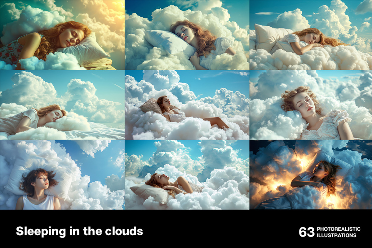 Sleeping in the clouds. 63 images, a Person Illustration by Handmadefont (Photo 11 of 13)