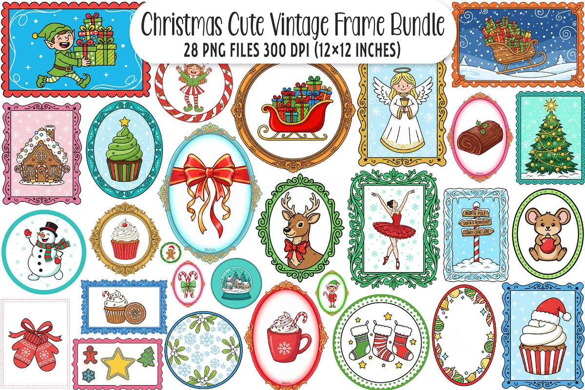 Christmas Cute Vintage Frame PNG, an Illustration by SinaCreation (Photo 1 of 7)