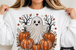 Rhinestone Ghost Halloween PNG, a Seasonal Illustration by DreamCafeArt