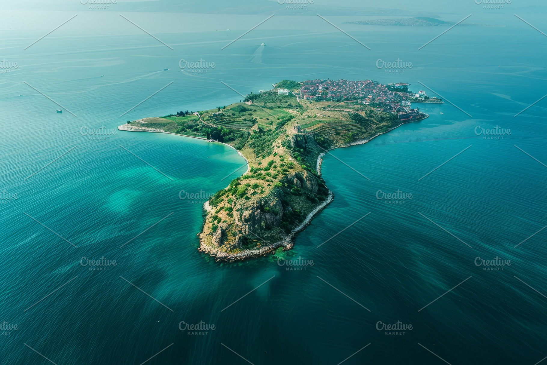 This aerial view captures a serene i, a Photo by Tanuart