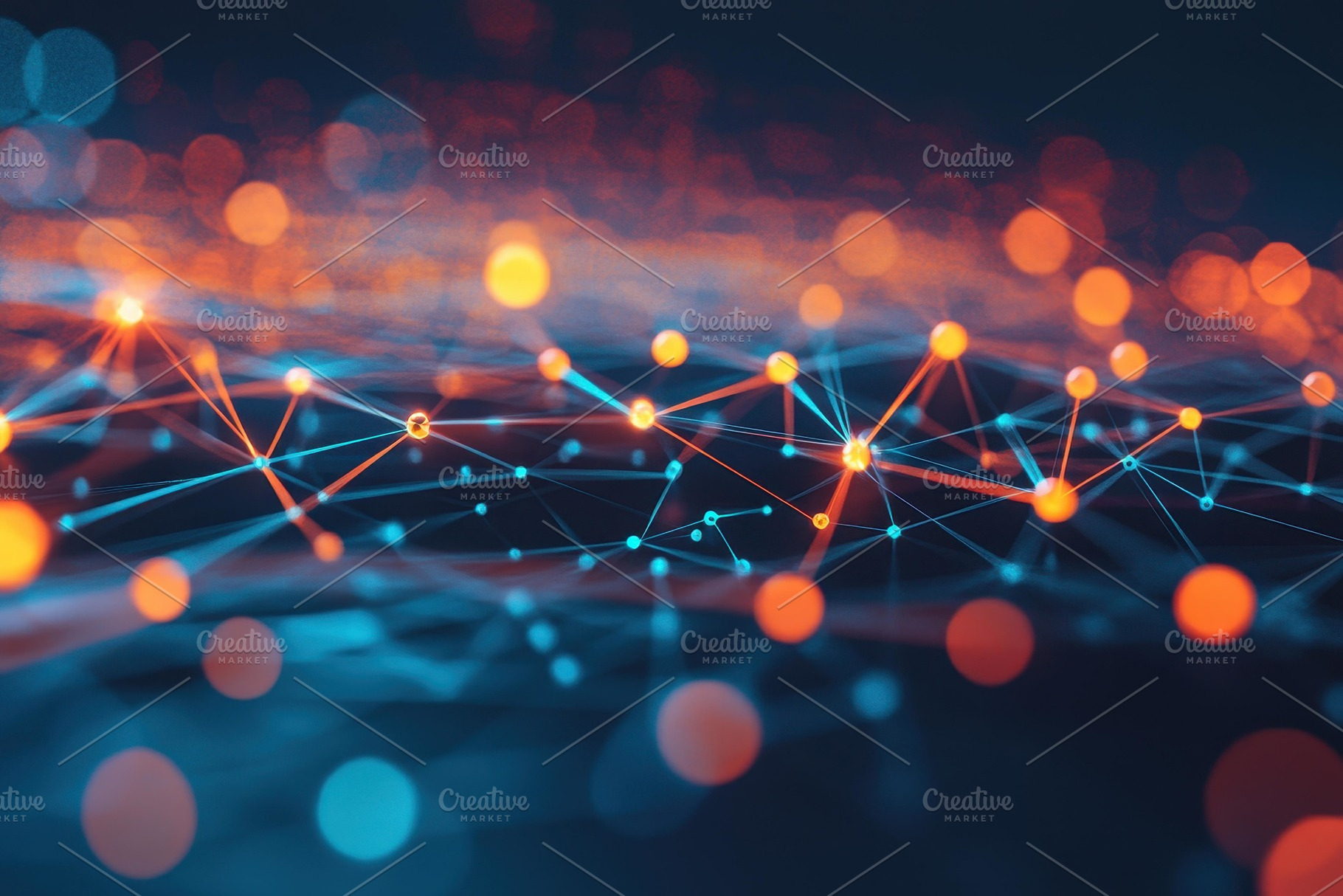 Colorful network of luminous dots an, a Photo by Tanuart