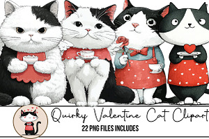 Quirky Valentine Cat Clipart, an Illustration by DreamArtGraphic