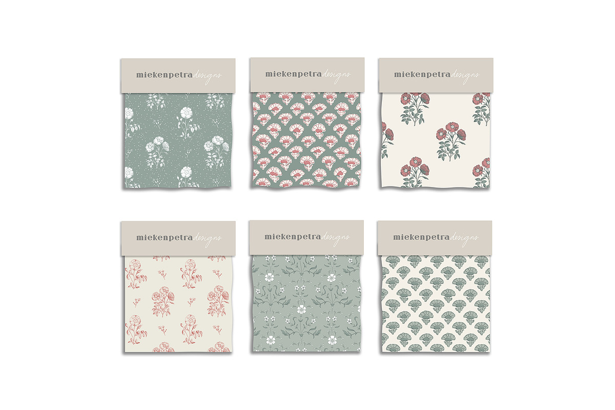 Farmhouse BlockPrint Floral Patterns, a Pattern Graphic by Mieken Petra Designs (Photo 2 of 4)