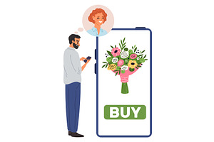 Man buys bouquet of flowers for his, a Technology Illustration by Vectorbuum