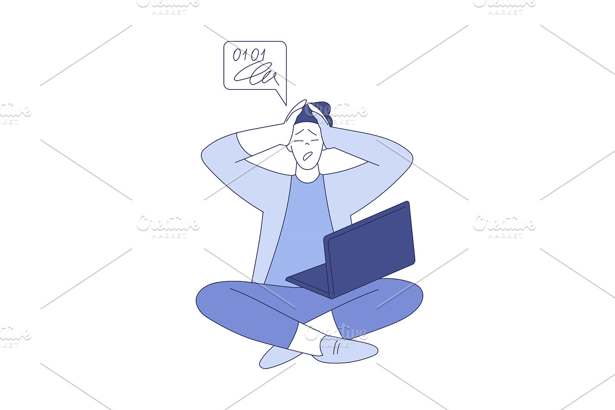 Confused Man Sitting with Laptop, a Person Illustration by TopVectors
