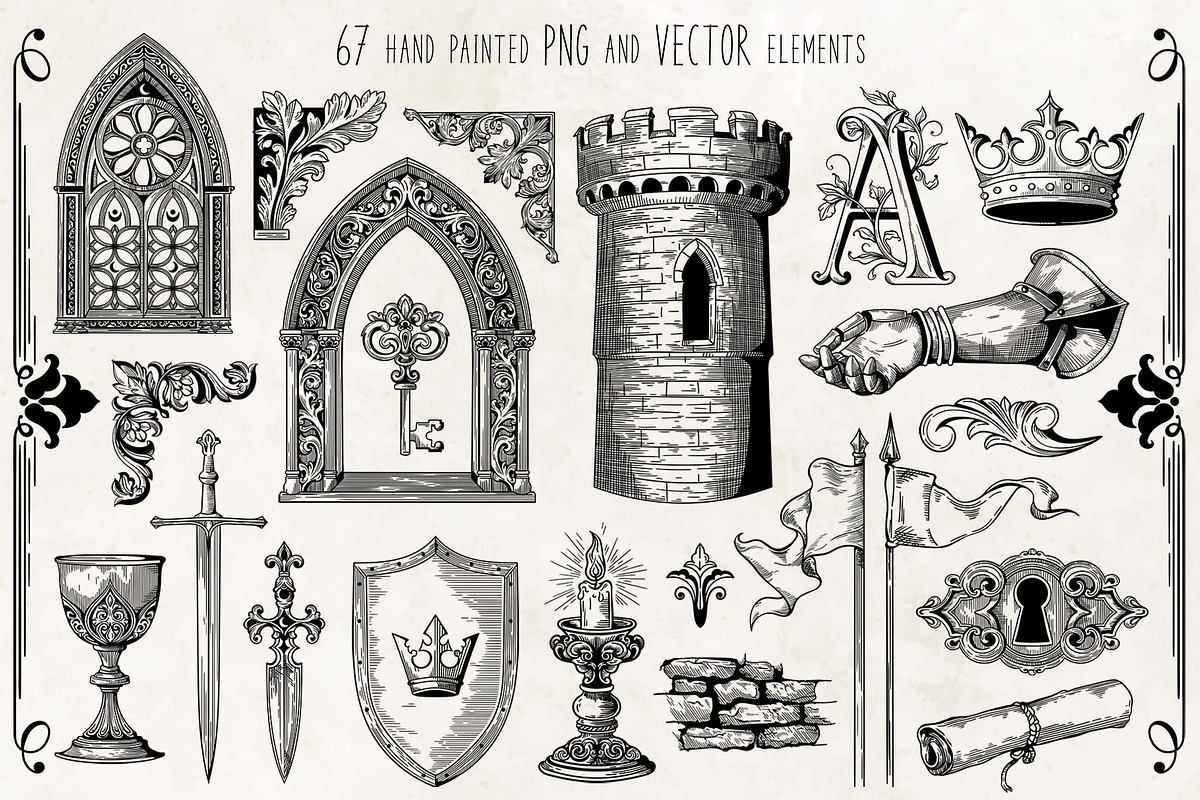 CASTLE STYLE vector graphic clip art, a Decorative Illustration by My Space Garden (Photo 2 of 13)