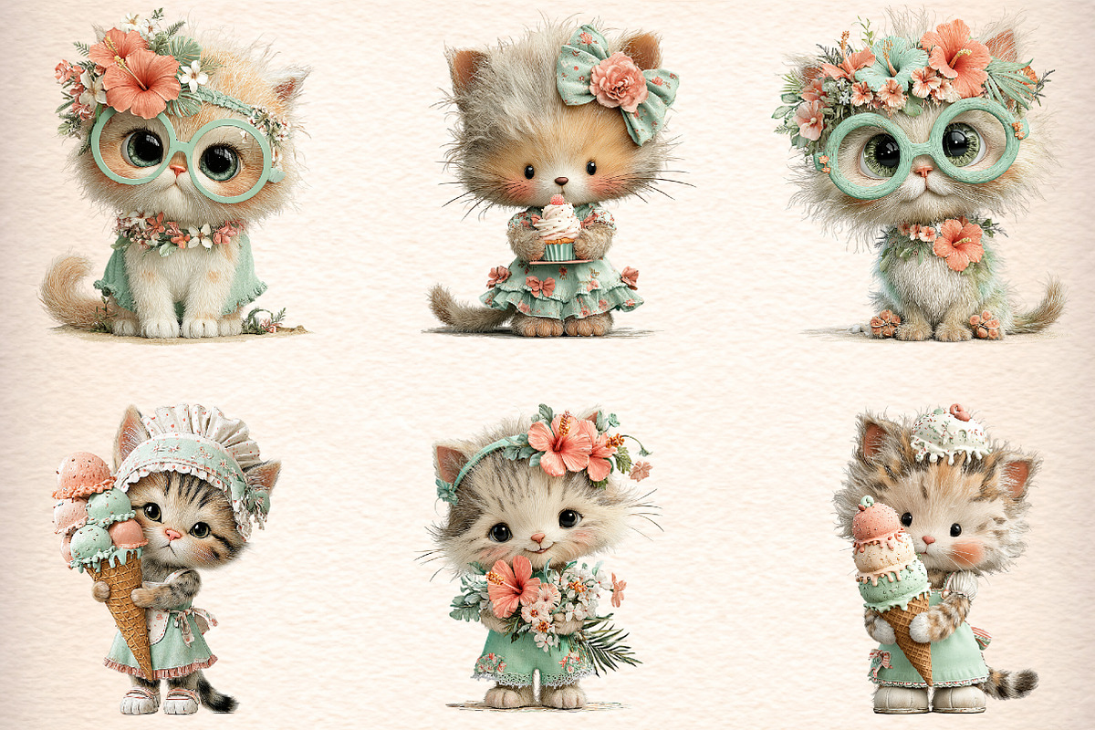 Whimsical Summer Cat Clipart, an Illustration by Digital Artistic99 (Photo 2 of 11)