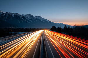 Long exposure light trails on a high, a Transportation Photo by MistyDay