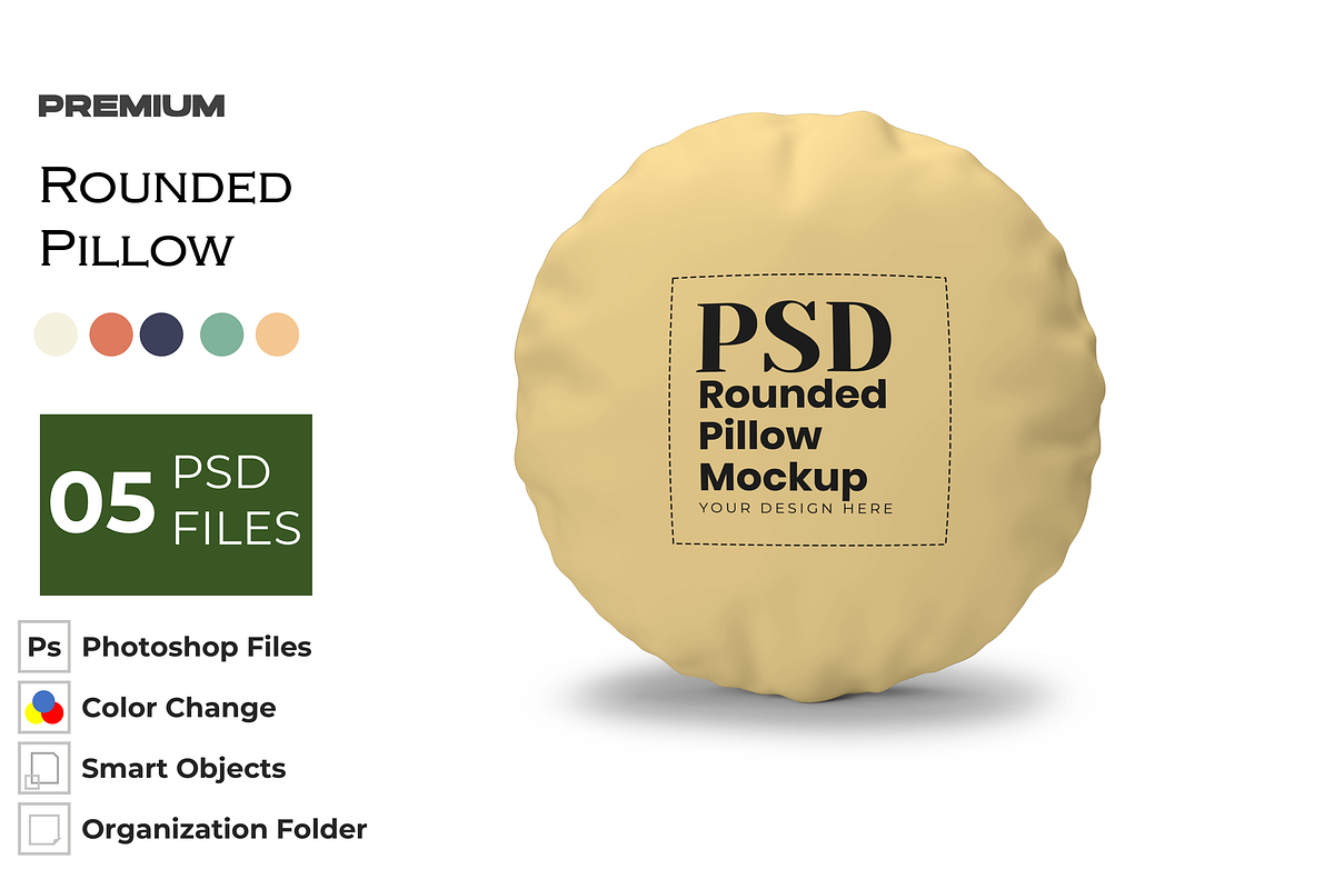 Rounded Pillow Mockup, a Product Mockup by DigitAuras (Photo 1 of 3)