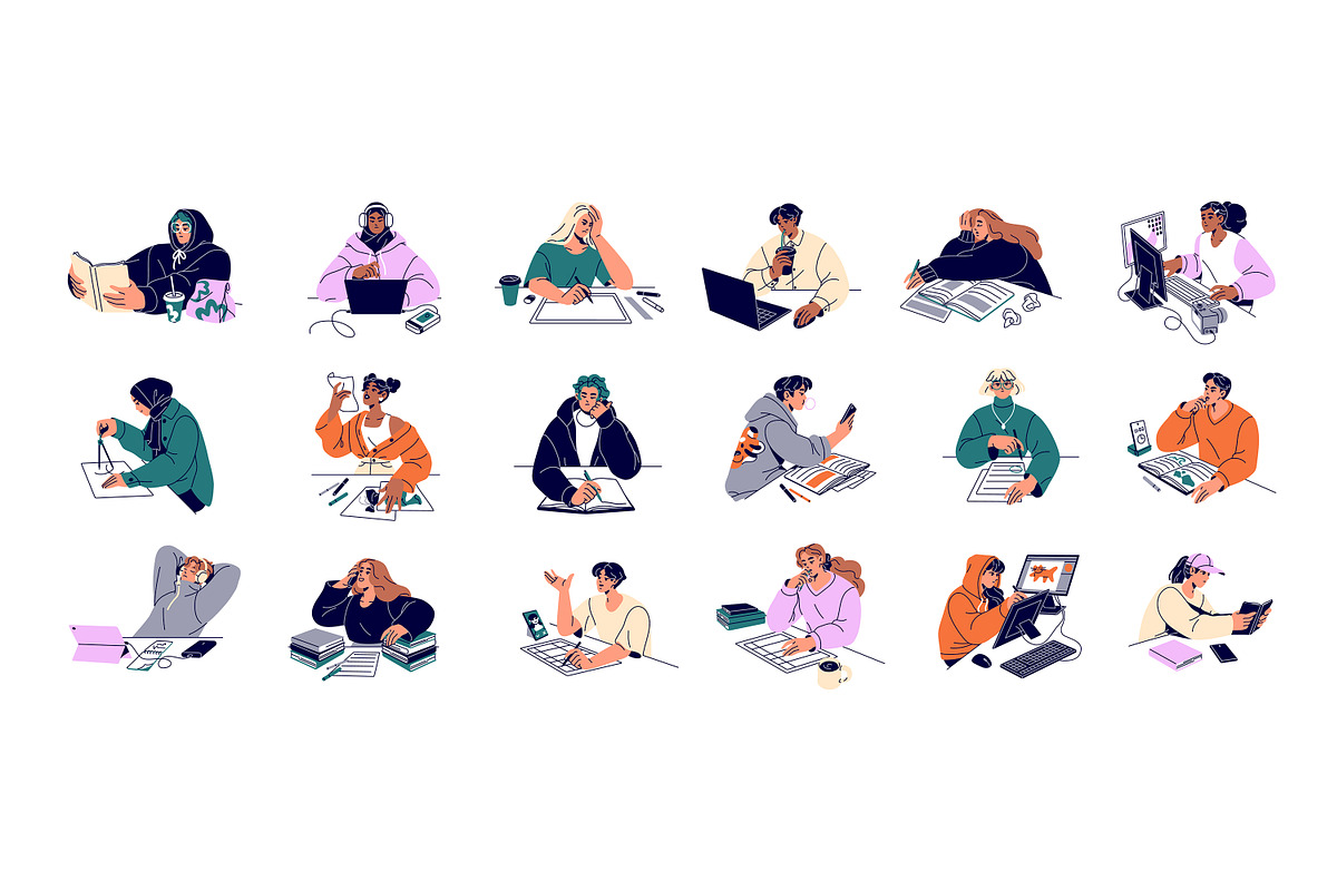 People study at desk set, an Education Illustration by PaperTrident (Photo 1 of 19)