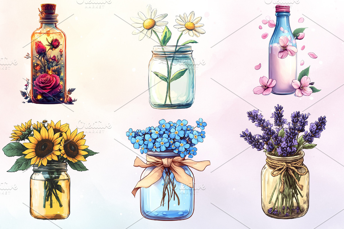 Flower in Jar Sublimation Clipart, an Illustration by Watercolor design (Photo 2 of 4)