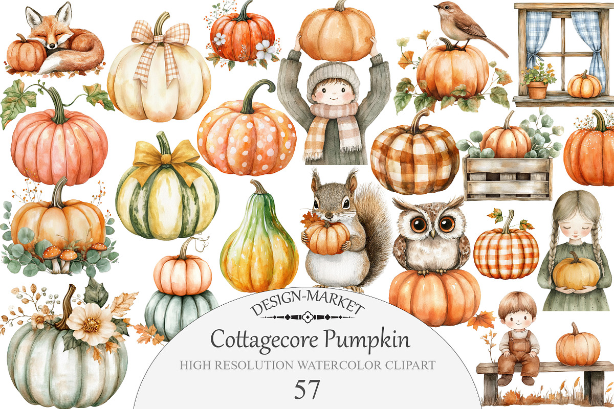 Cottagecore Pumpkin Clipart, an Illustration by Design Market (Photo 1 of 5)