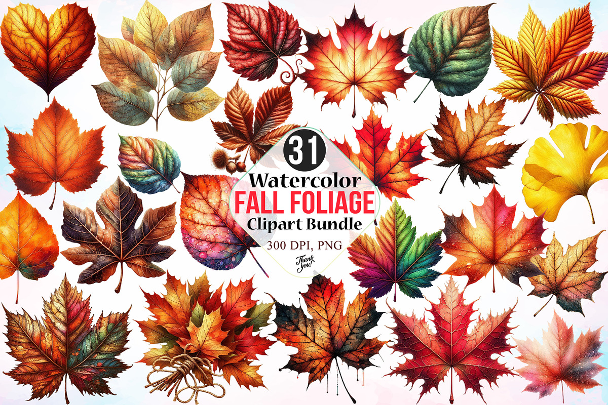 Watercolor Fall Foliage Clipart PNG, a Seasonal Illustration by Canvas Craft (Photo 1 of 7)