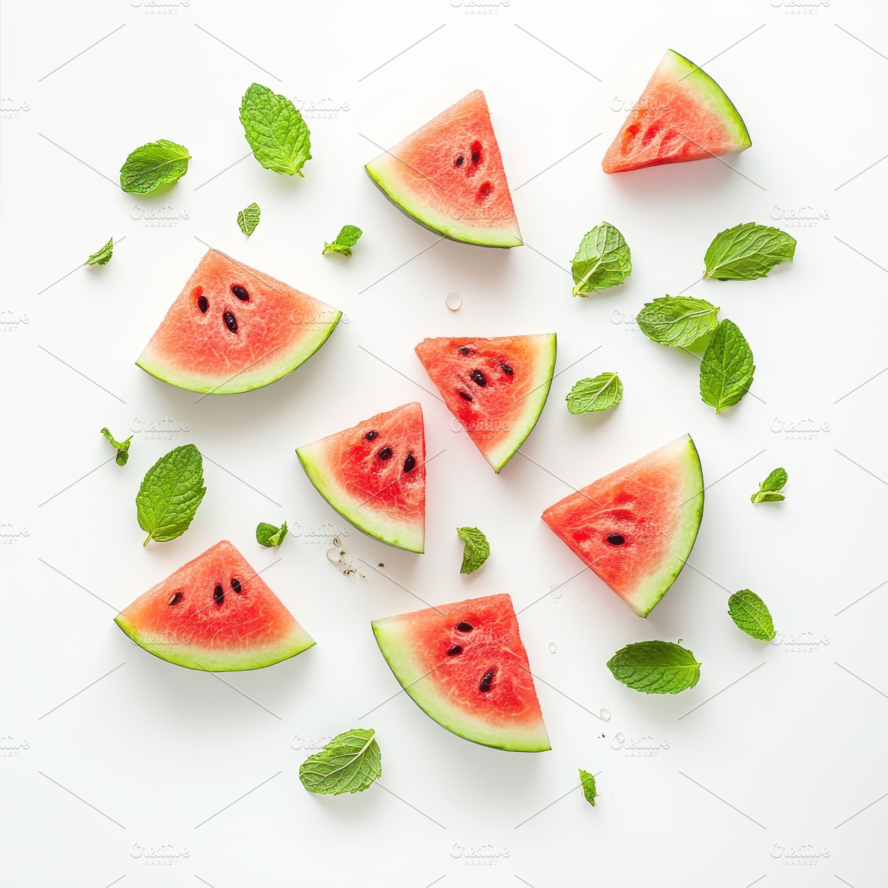 Watermelon slices and mint leaves su, a Food & Drink Photo by Pixeness Studio