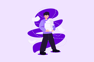 Businessman and Pile of Documents