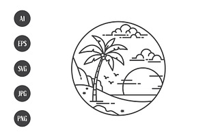 Summer line art of palm tree, a Branding & Logo Template by Saba Vector