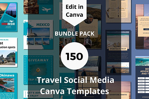 Travel Social Media Canva Templates, a Templates & Theme by BoontenStudio