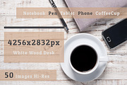 White Wood Desk with Copy Space, a Cups & Container Mockup by FWStudio (Thumbnail 3 of 5)