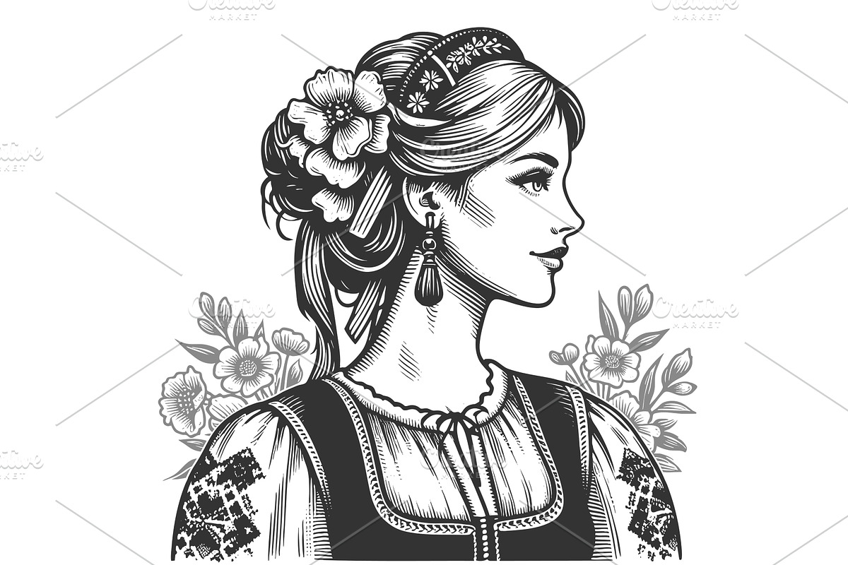 Traditional Ukrainian Woman with, an Object Illustration by AlexArt