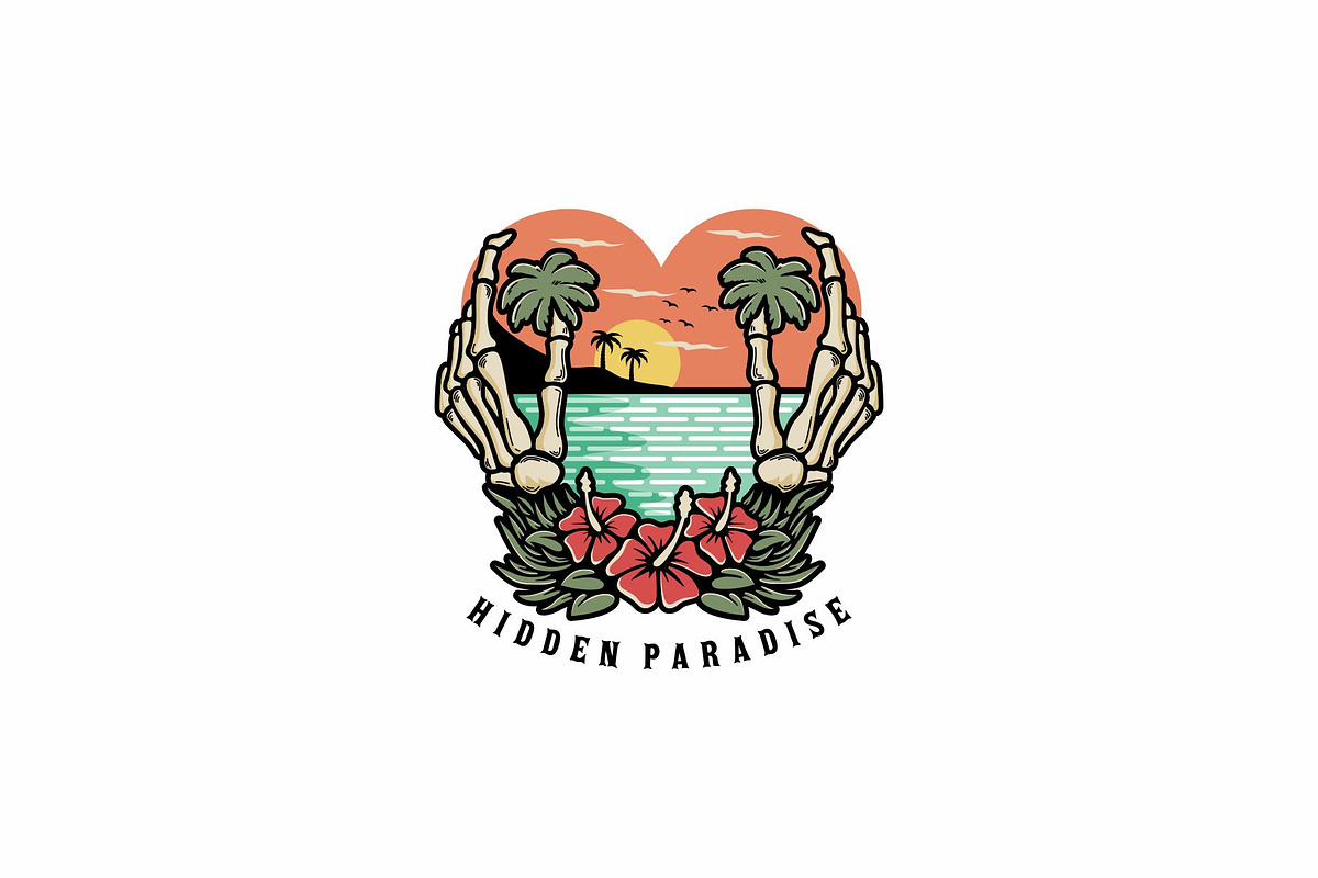 Skull Hidden Paradise -summer, an Illustration by Pen of God Studio (Photo 2 of 2)