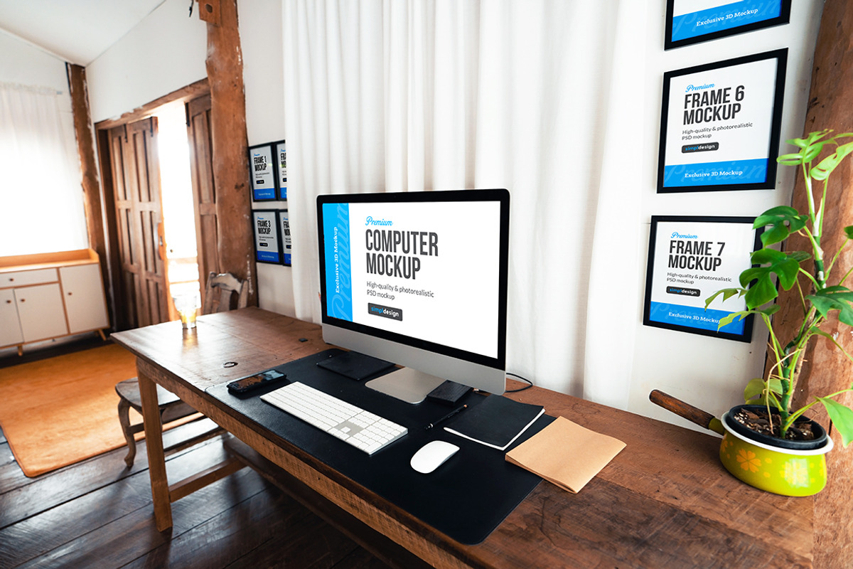 iMac Desk & Poster Frame Mockup, a Mockup by SimplDesign (Photo 8 of 11)
